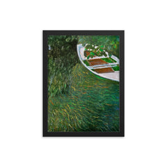 The Row Boat by Claude Monet, 1887 framed print on a plain backdrop in size 12"x16".