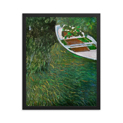 The Row Boat by Claude Monet, 1887 framed print on a plain backdrop in size 16"x20".