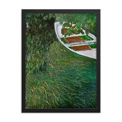 The Row Boat by Claude Monet, 1887 framed print on a plain backdrop in size 18"x24".
