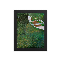 The Row Boat by Claude Monet, 1887 framed print on a plain backdrop in size 8"x10".