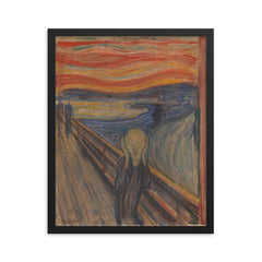 The Scream by Edvard Munch framed print on a plain backdrop in size 16"x20".