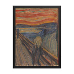 The Scream by Edvard Munch framed print on a plain backdrop in size 18"x24".