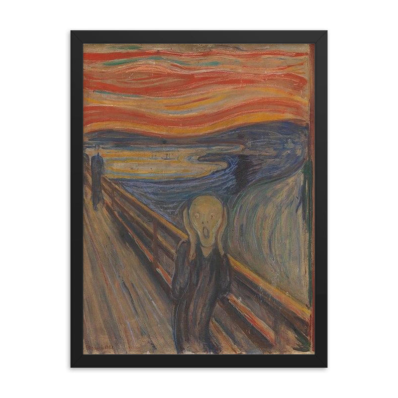 The Scream by Edvard Munch framed print on a plain backdrop in size 18