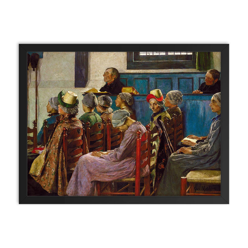 The Sermon by Gari Melchers framed print on a plain backdrop in size 18