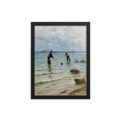 The Shell Fisherman by Peder Mork Monsted, 1891 framed print on a plain backdrop in size 12"x16".