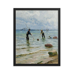 The Shell Fisherman by Peder Mork Monsted, 1891 framed print on a plain backdrop in size 16"x20".
