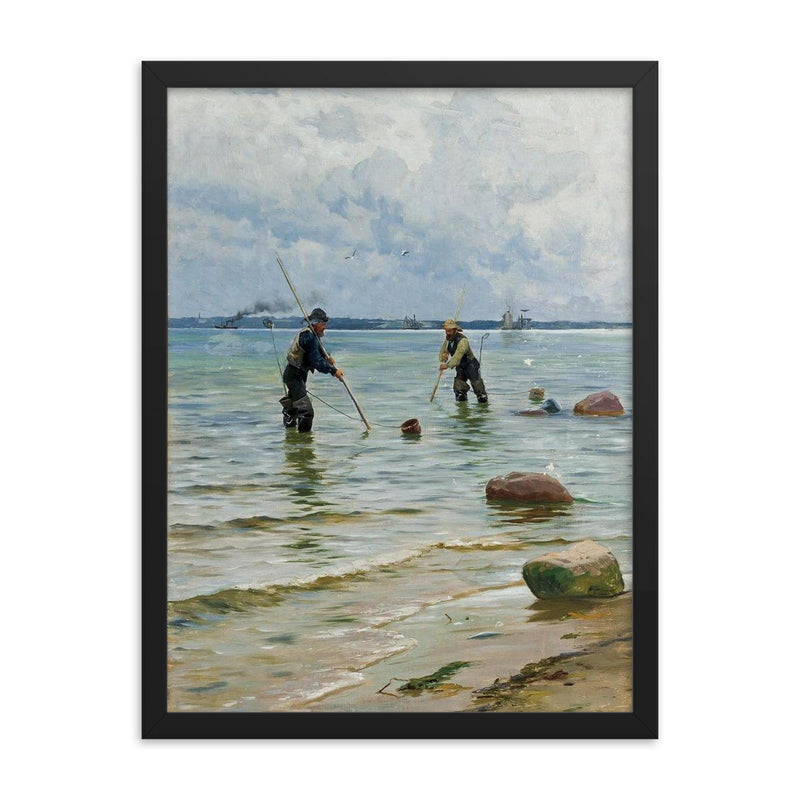 The Shell Fisherman by Peder Mork Monsted, 1891 framed print on a plain backdrop in size 18