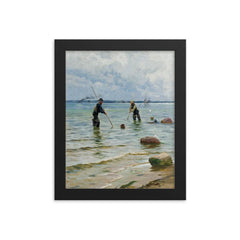 The Shell Fisherman by Peder Mork Monsted, 1891 framed print on a plain backdrop in size 8"x10".
