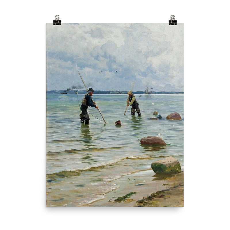 The Shell Fisherman by Peder Mork Monsted, 1891 poster on a plain backdrop in size 8