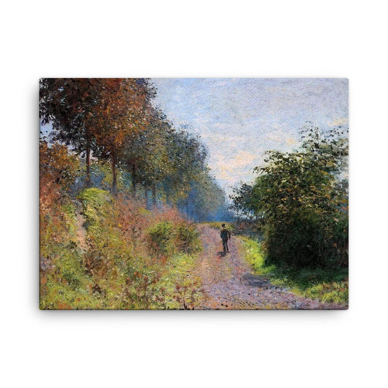 The Sheltered Path by Claude Monet, 1873 canvas print on a plain backdrop in size 18