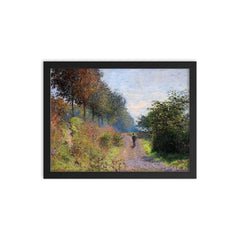 The Sheltered Path by Claude Monet, 1873 framed print on a plain backdrop in size 12"x16".