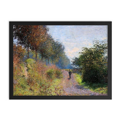 The Sheltered Path by Claude Monet, 1873 framed print on a plain backdrop in size 18"x24".