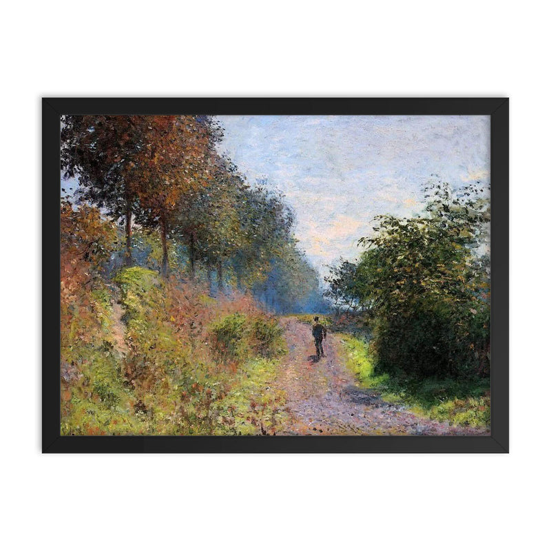 The Sheltered Path by Claude Monet, 1873 framed print on a plain backdrop in size 18