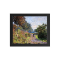 The Sheltered Path by Claude Monet, 1873 framed print on a plain backdrop in size 8"x10".