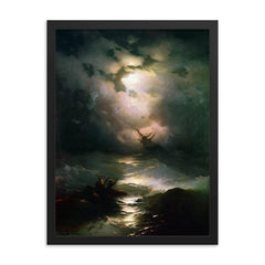 The Shipwreck on the Northern Sea by Ivan Aivazovsky, 1865 framed print on a plain backdrop in size 18"x24".