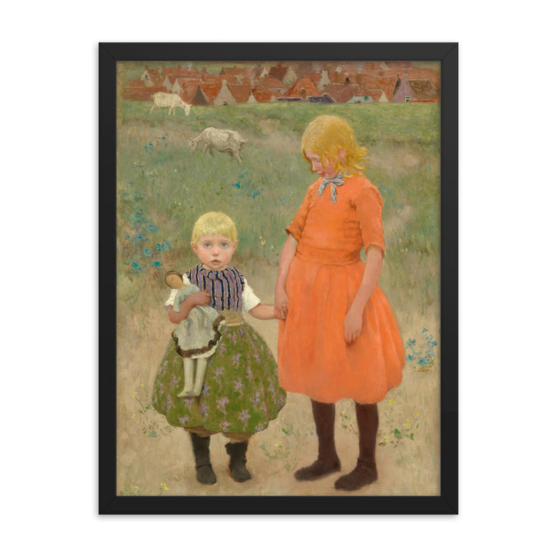 The Sisters by Gari Melchers framed print on a plain backdrop in size 18