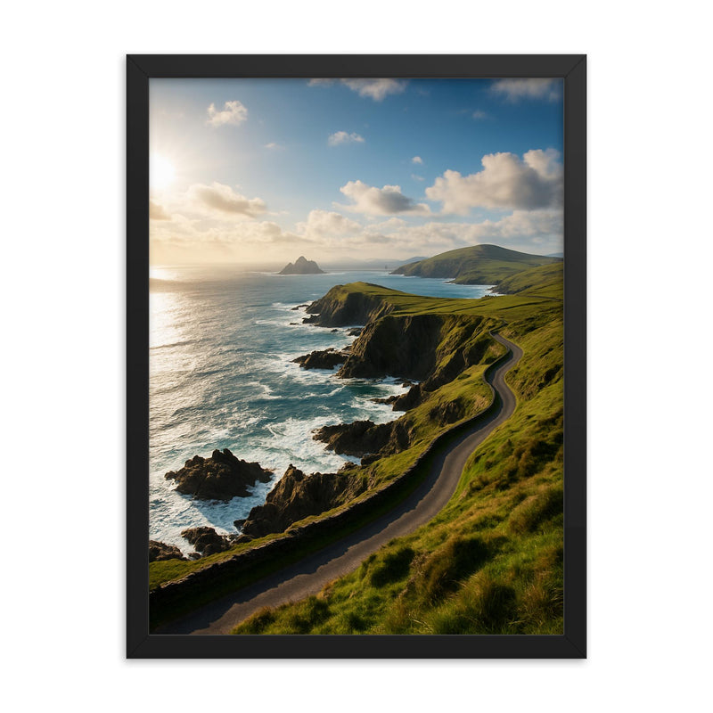 The Skellig Ring Coast Ireland framed print on a plain backdrop in size 18