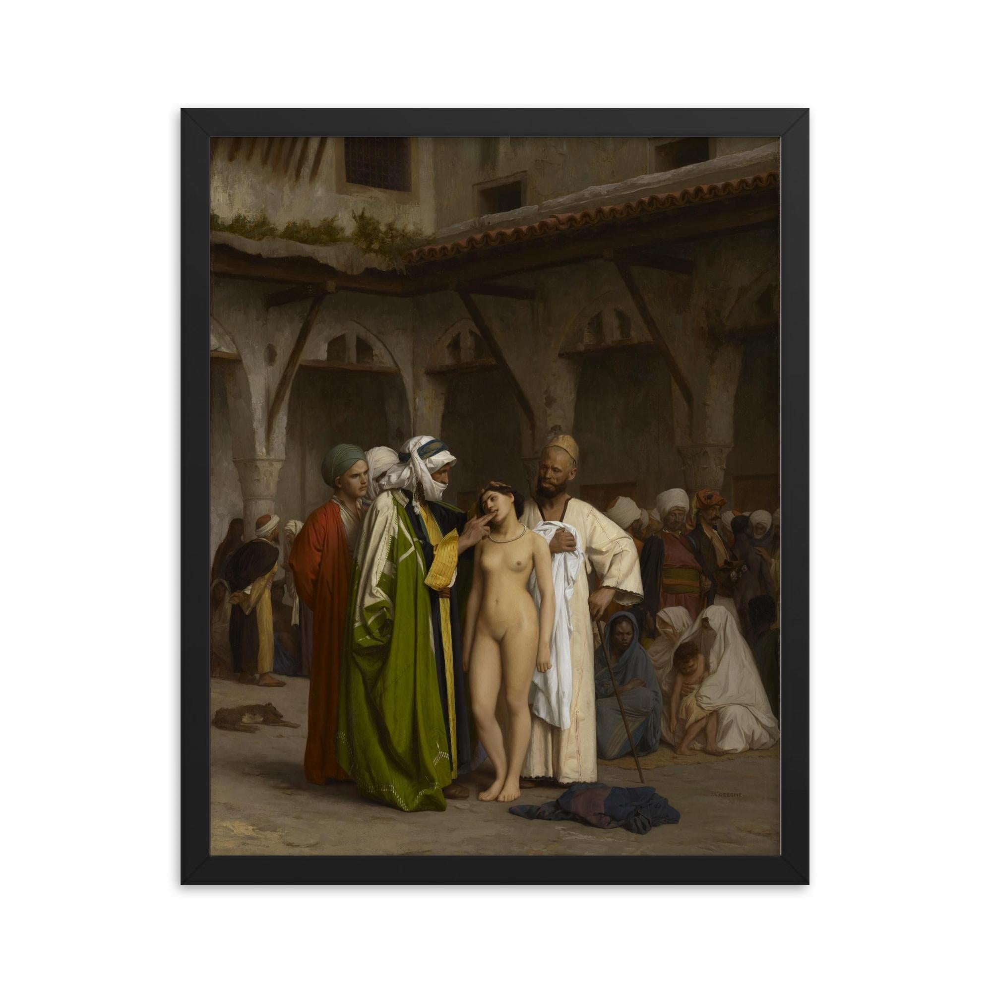 The Slave Market by Jean-Léon Gérôme, 1866 framed print on a plain backdrop in size 16"x20".
