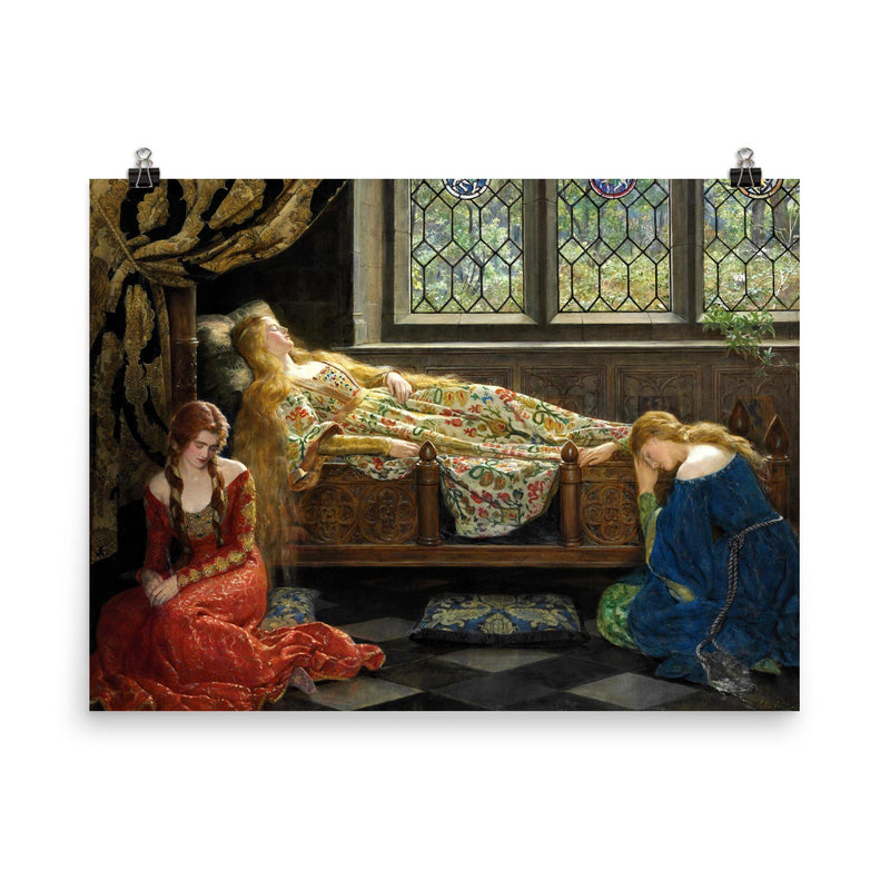 The Sleeping Beauty by John Collier, 1921 poster on a plain backdrop in size 8