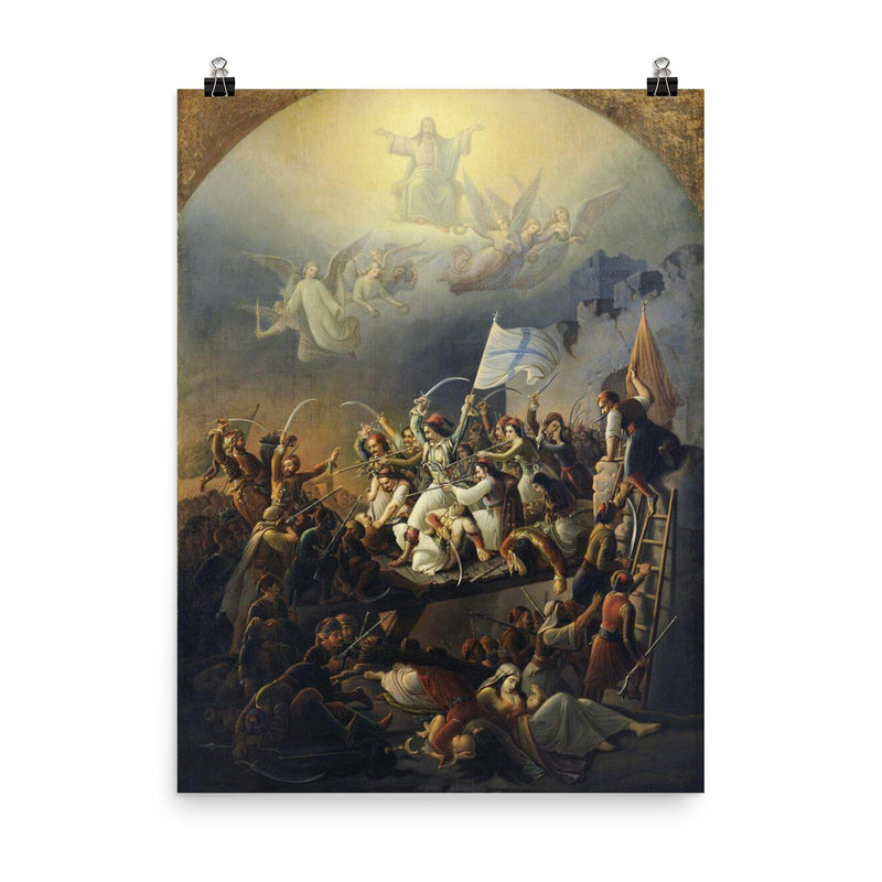 The Sortie of Messologhi by Theodoros Vryzakis, 1853 poster on a plain backdrop in size 8