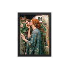 The Soul of the Rose by John William Waterhouse framed print on a plain backdrop in size 12"x16".
