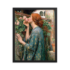 The Soul of the Rose by John William Waterhouse framed print on a plain backdrop in size 16"x20".