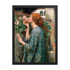 The Soul of the Rose by John William Waterhouse framed print on a plain backdrop in size 18"x24".