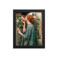 The Soul of the Rose by John William Waterhouse framed print on a plain backdrop in size 8"x10".