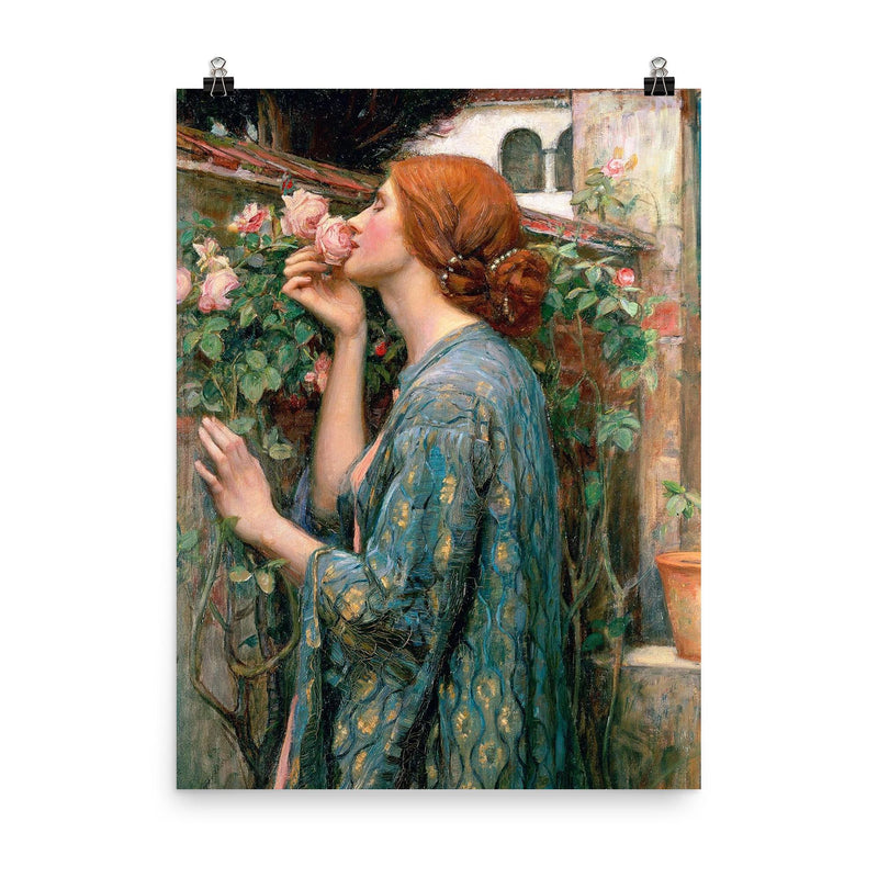 The Soul of the Rose by John William Waterhouse poster on a plain backdrop in size 8