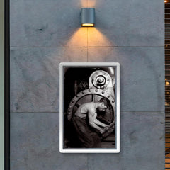 The Steamfitter, 1921 - Lewis Hines' iconic black and white photo of a power plant mechanic posed in front of a steam generator poster 2