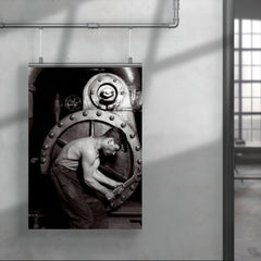 The Steamfitter, 1921 - Lewis Hines' iconic black and white photo of a power plant mechanic posed in front of a steam generator poster 4