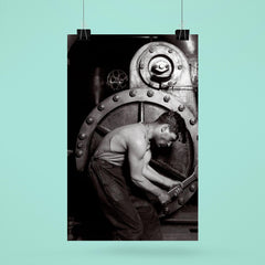The Steamfitter, 1921 - Lewis Hines' iconic black and white photo of a power plant mechanic posed in front of a steam generator poster 6