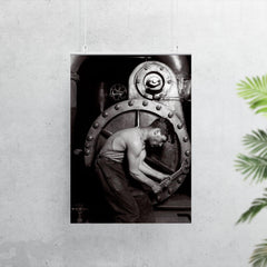 The Steamfitter, 1921 - Lewis Hines' iconic black and white photo of a power plant mechanic posed in front of a steam generator poster 7