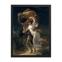 The Storm by Pierre Auguste Cot framed print on a plain backdrop in size 18"x24".