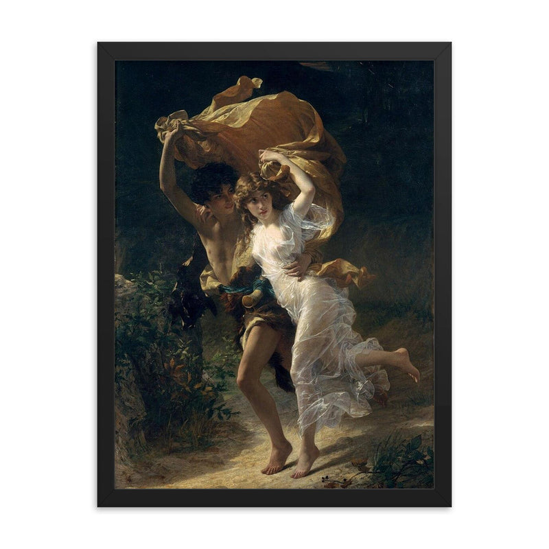 The Storm by Pierre Auguste Cot framed print on a plain backdrop in size 18