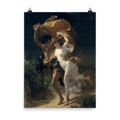 The Storm by Pierre Auguste Cot poster on a plain backdrop in size 8"x10".