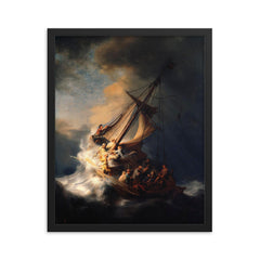 The Storm on the Sea of Galilee by Rembrandt framed print on a plain backdrop in size 16"x20".