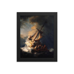 The Storm on the Sea of Galilee by Rembrandt framed print on a plain backdrop in size 8"x10".