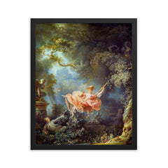 The Swing by Jean-Honore Fragonard, 1767 framed print on a plain backdrop in size 16"x20".