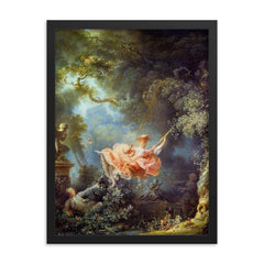 The Swing by Jean-Honore Fragonard, 1767 framed print on a plain backdrop in size 18"x24".