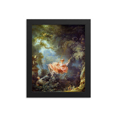 The Swing by Jean-Honore Fragonard, 1767 framed print on a plain backdrop in size 8"x10".