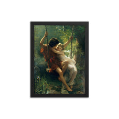 The Swing, or Springtime by Pierre Auguste Cot framed print on a plain backdrop in size 12"x16".