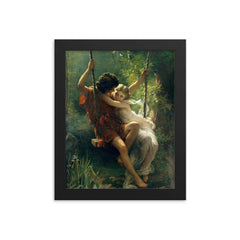 The Swing, or Springtime by Pierre Auguste Cot framed print on a plain backdrop in size 8"x10".