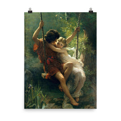 The Swing, or Springtime by Pierre Auguste Cot poster on a plain backdrop in size 8"x10".