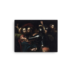 The Taking of Christ by Caravaggio canvas print on a plain backdrop in size 12"x16".