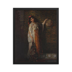The Tambourine Player by Édouard Frédéric Wilhelm Richter, 1873 framed print on a plain backdrop in size 16"x20".