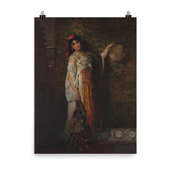 The Tambourine Player by Édouard Frédéric Wilhelm Richter, 1873 poster on a plain backdrop in size 8"x10".