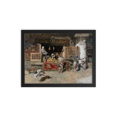 The Tapestry Seller by Mariano Fortuny, 1870 framed print on a plain backdrop in size 12"x16".