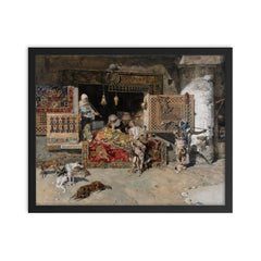 The Tapestry Seller by Mariano Fortuny, 1870 framed print on a plain backdrop in size 16"x20".