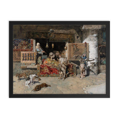 The Tapestry Seller by Mariano Fortuny, 1870 framed print on a plain backdrop in size 18"x24".